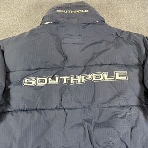 Vintage Southpole Puffer Jacket Mens XL Navy Blue Spellout Y2K Nylon Skater